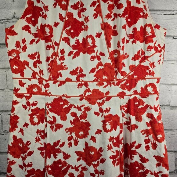 WOMENS ALEX MARIE RED WHITE FLORAL LINED SLEEVELESS PLEATED A LINE DRESS SIZE 14 - Picture 8 of 9